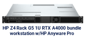 HP Z4 Rack G5 Intel Xeon W3-2423 4.00 GHz 15MB 6C, Windows 11 Pro 64 for Workstations 6 Cores, 64GB (2x32GB) DDR5 4800 DIMM ECC, Z Turbo 1TB PCIe-4x4 2280 SED OPAL2 TLC M.2 SSD, HP 10GBase-T Flex IO, NVIDIA RTX A4000 16 GB FH Blower Fan 4DP PCIe x16 Graphics, HP Anyware Integrated Remote System Controller, HP Z4 Rack Rail Rack Kit, HP 3 year Onsite Care Workstation Hardware Support incl. HP Anyware Pro