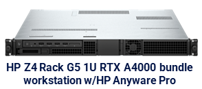 HP Z4 Rack G5 Intel Xeon W3-2423 4.00 GHz 15MB 6C, Windows 11 Pro 64 for Workstations 6 Cores, 64GB (2x32GB) DDR5 4800 DIMM ECC, Z Turbo 1TB PCIe-4x4 2280 SED OPAL2 TLC M.2 SSD, HP 10GBase-T Flex IO, NVIDIA RTX A4000 16 GB FH Blower Fan 4DP PCIe x16 Graphics, HP Anyware Integrated Remote System Controller, HP Z4 Rack Rail Rack Kit, HP 3 year Onsite Care Workstation Hardware Support incl. HP Anyware Pro