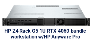 HP Z4 Rack G5 Intel Xeon W3-2425 4.2 GHz 15MB 6C, HP Linux-ready, 64GB (2x32GB) DDR5 4800 DIMM ECC, Z Turbo 1TB PCIe-4x4 2280 TLC M.2 SSD, HP 10GBase-T Flex IO, NVIDIA GeForce RTX 4060 8 GB GDDR6 FH PCIe x16 Graphics, HP Anyware Integrated Remote System Controller, HP Z4 Rack Rail Rack Kit, HP 3 year Onsite Care Workstation Hardware Support incl. HP Anyware Pro