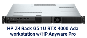 HP Z4 Rack G5 Intel Xeon W3-2423 4.00 GHz 15MB 6C, Windows 11 Pro 64 for Workstations 6 Cores, 64GB (2x32GB) DDR5 4800 DIMM ECC, Z Turbo 1TB PCIe-4x4 2280 SED OPAL2 TLC M.2 SSD, HP 10GBase-T Flex IO, NVIDIA RTX 4000 Ada 20 GB 4DP Graphics, HP Anyware Integrated Remote System Controller, HP Z4 Rack Rail Rack Kit, HP 3 year Onsite Care Workstation Hardware Support incl. HP Anyware Pro