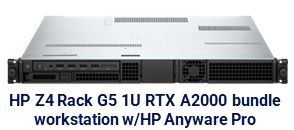 HP Z4 Rack G5 Intel Xeon W3-2423 4.00 GHz 15MB 6C, Windows 11 Pro 64 for Workstations 6 Cores, 64GB (2x32GB) DDR5 4800 DIMM ECC, Z Turbo 1TB PCIe-4x4 2280 TLC M.2 SSD, HP 10GBase-T Flex IO, NVIDIA RTX A2000 12 GB GDDR6 4mDP Graphics, HP Anyware Integrated Remote System Controller, HP Z4 Rack Rail Rack Kit, HP 3 year Onsite Care Workstation Hardware Support incl. HP Anyware Pro
